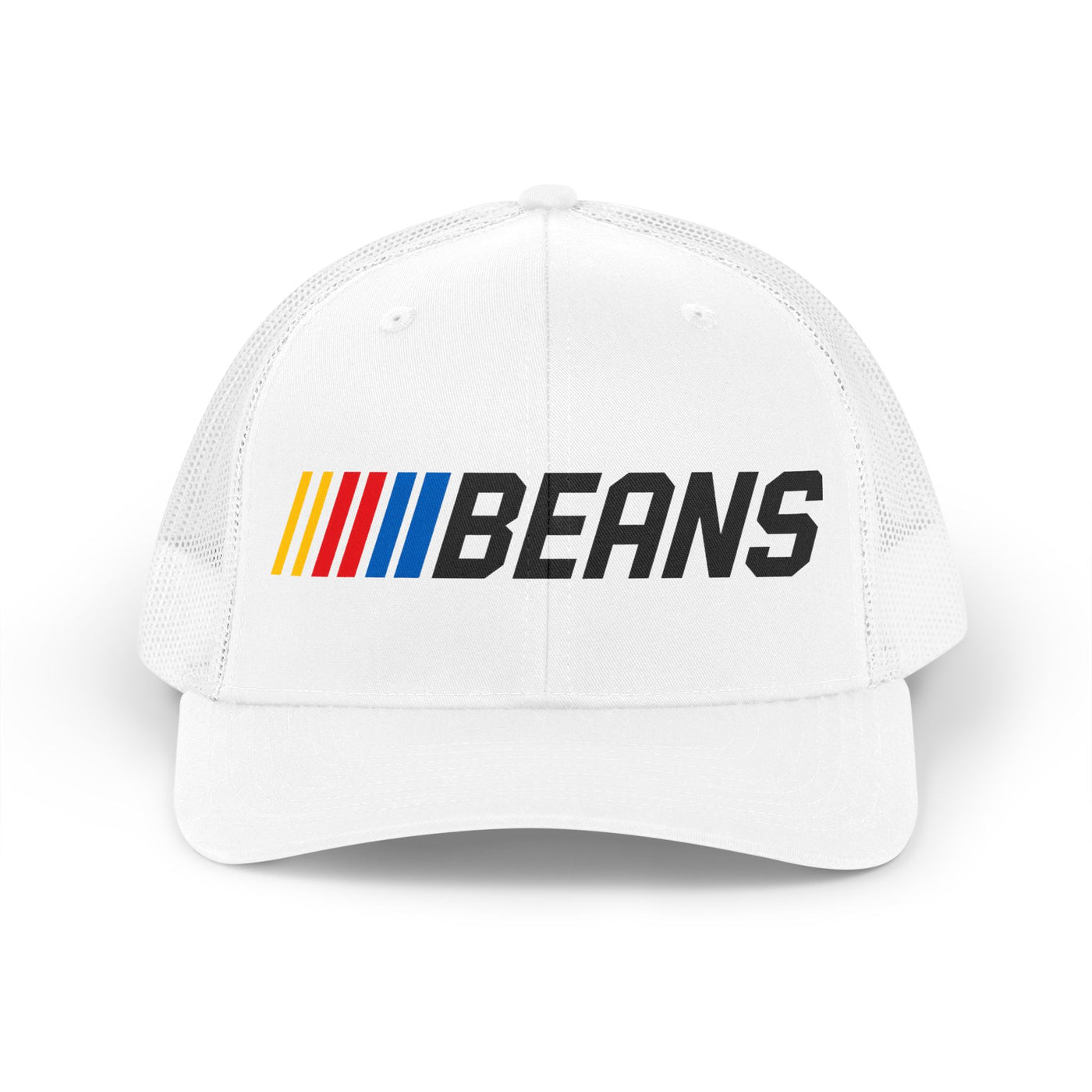 Retro 'BEANS' Trucker Hat — Vintage Racing Stripe Mesh Cap